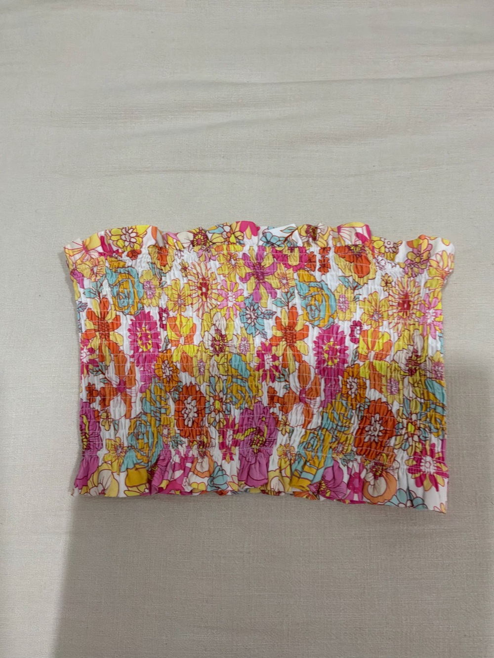 SHEIN Multicolor Floral Smocked Tube Top - Pink, Orange, Yellow, Blue